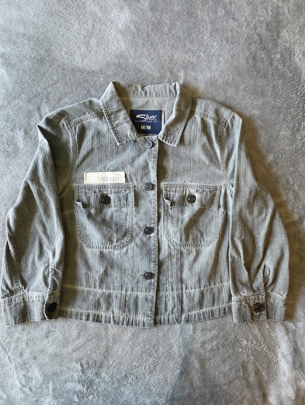 Silver Jeans Co. Cropped Grey Denim Shacket 3/4 Sleeve Jacket Women's M